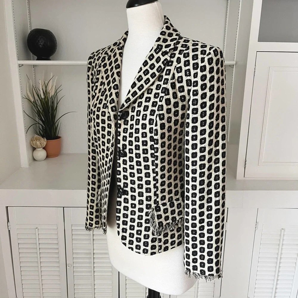 Vintage Lavantino Silk Tweed Geometric Print Jacket Blazer Size 4 - Picture 3 of 9